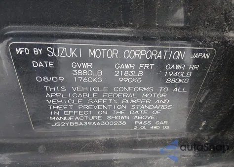 2010 Suzuki Sx4 Technology z USA, uszkodzony, nr VIN JS2YB5A39A6300238
